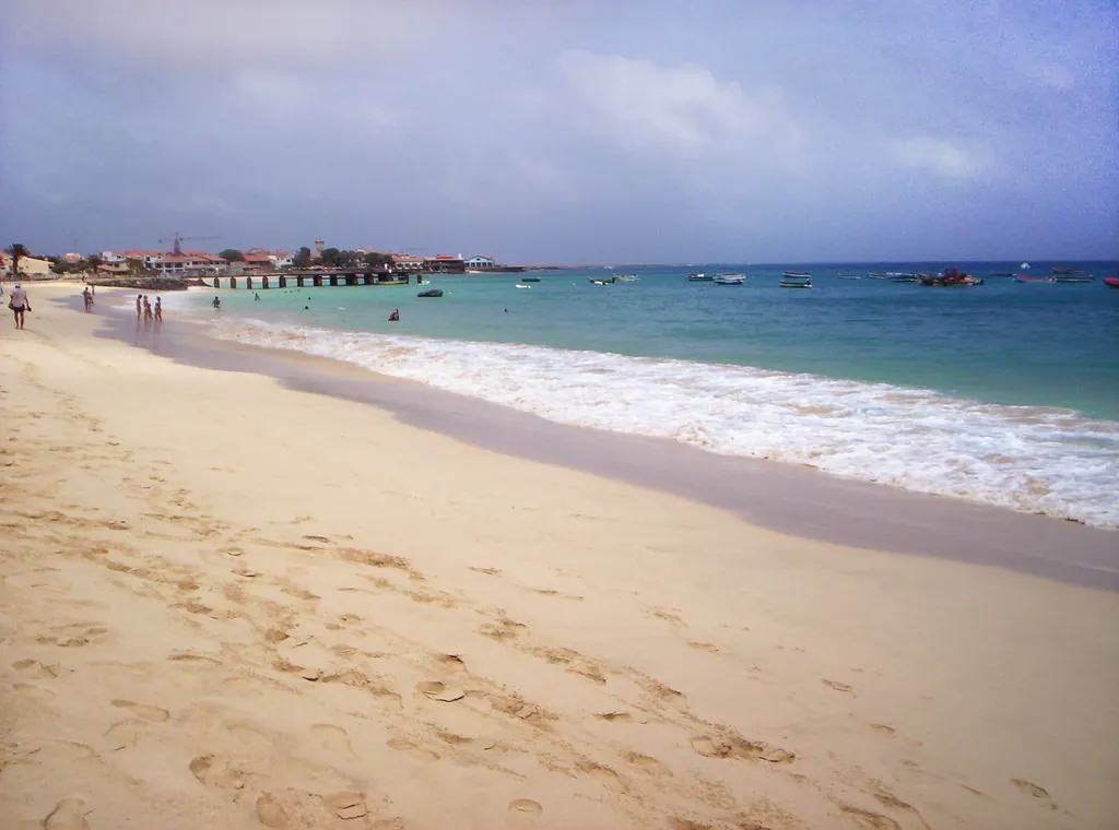 Turquoise water and wide sand at Santa Maria beach on the island of Sal