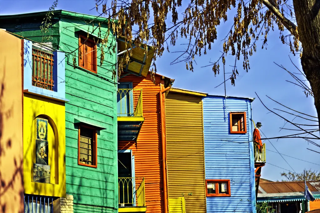 Brightly painted houses along Caminito in the La Boca neighborhood of Buenos Aires