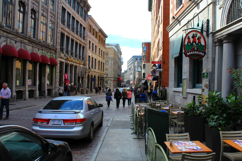 Restaurant terraces on Rue Saint-Paul in Old Montreal