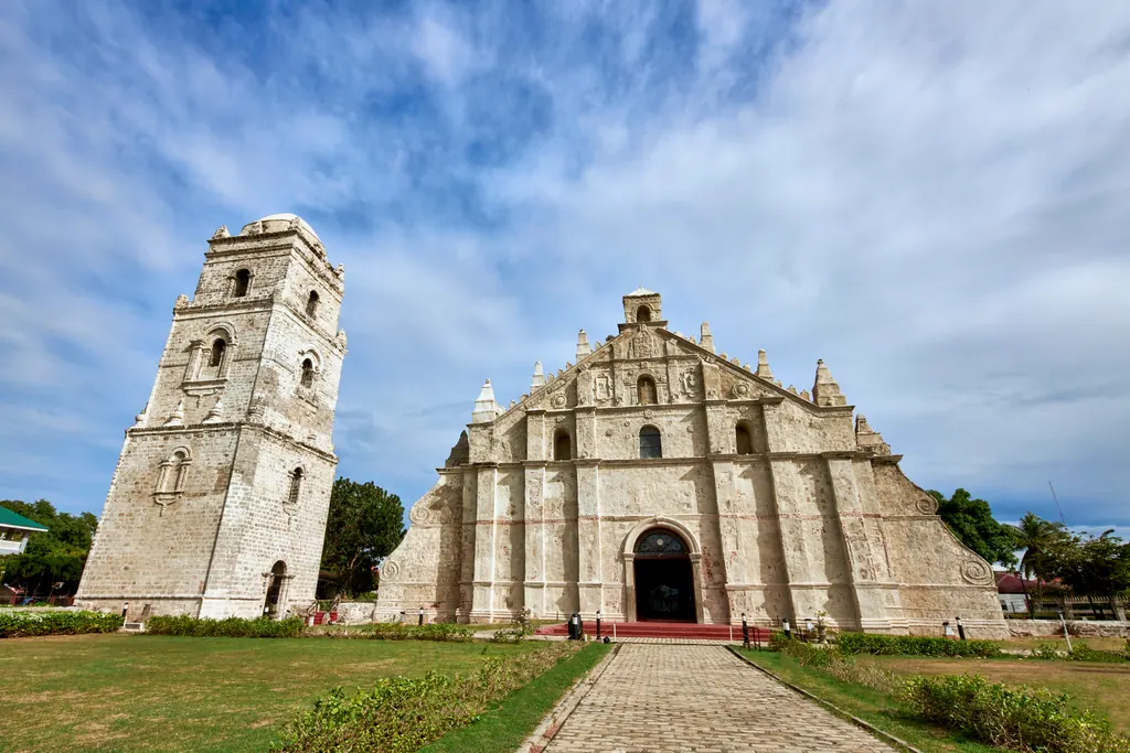 Paoay Church in Ilocos Norte, a coral stone church with massive buttresses and a separate bell tower