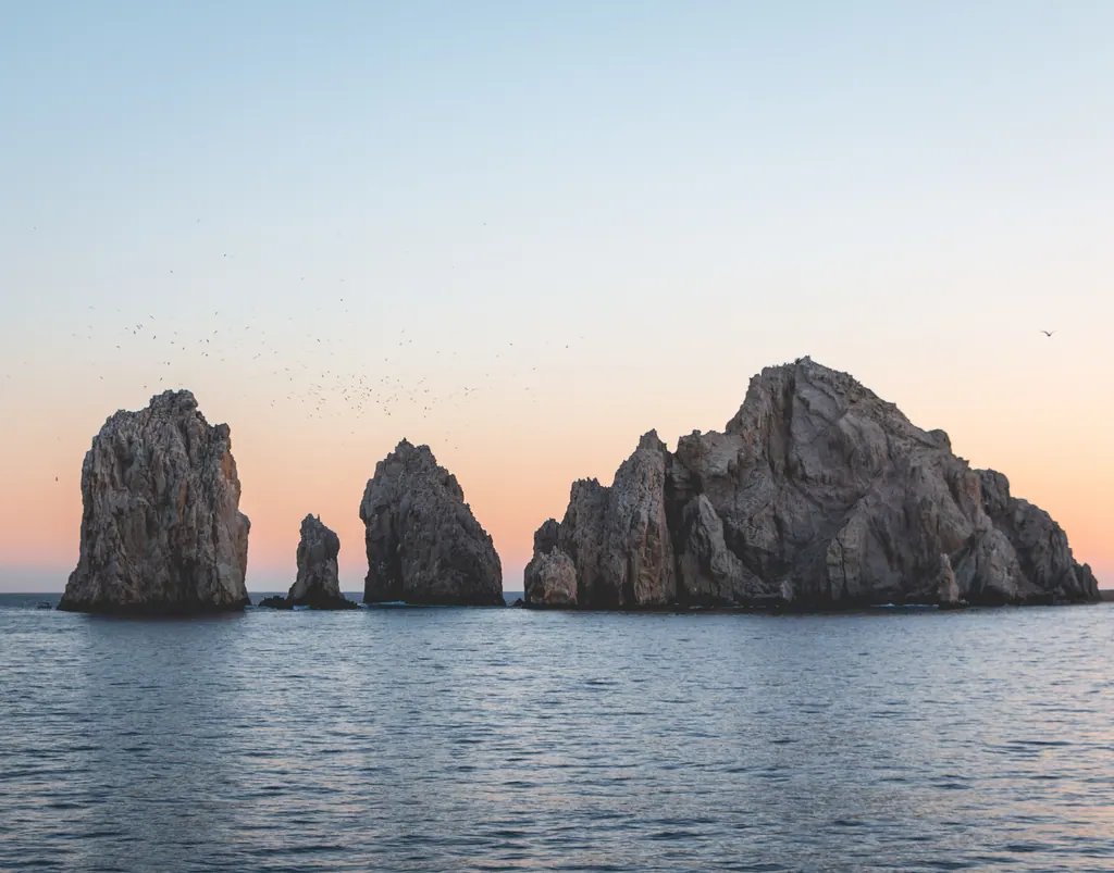 The granite rock formations at Land's End near Cabo San Lucas at sunset